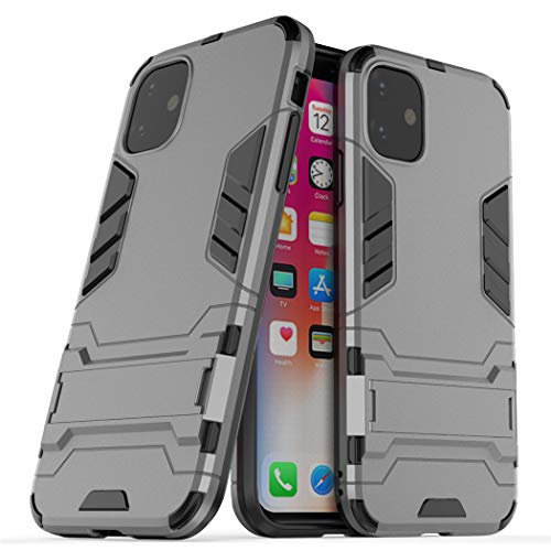 Hülle für Apple iPhone 11 (6,1 Zoll) 2 in 1 Hybrid Dual Layer Shell Armor Schutzhülle mit Standfunktion Case (Grau) von MaiJin