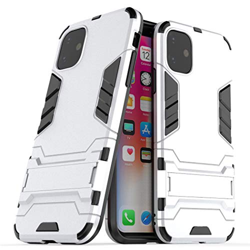 Hülle für Apple iPhone 11 (6,1 Zoll) 2 in 1 Hybrid Dual Layer Shell Armor Schutzhülle mit Standfunktion Case (Silber) von MaiJin