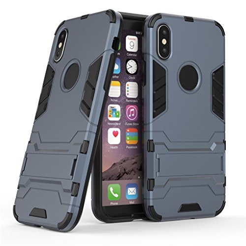 Hülle für Apple iPhone X/iPhone XS (5,8 Zoll) 2 in 1 Hybrid Dual Layer Shell Armor Schutzhülle mit Standfunktion Case (Blau Schwarz) von MaiJin