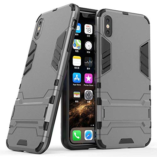 Hülle für Apple iPhone XS Max (6,5 Zoll) 2 in 1 Hybrid Dual Layer Shell Armor Schutzhülle mit Standfunktion Case (Grau) von MaiJin