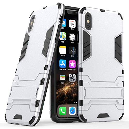 Hülle für Apple iPhone XS Max (6,5 Zoll) 2 in 1 Hybrid Dual Layer Shell Armor Schutzhülle mit Standfunktion Case (Silber) von MaiJin