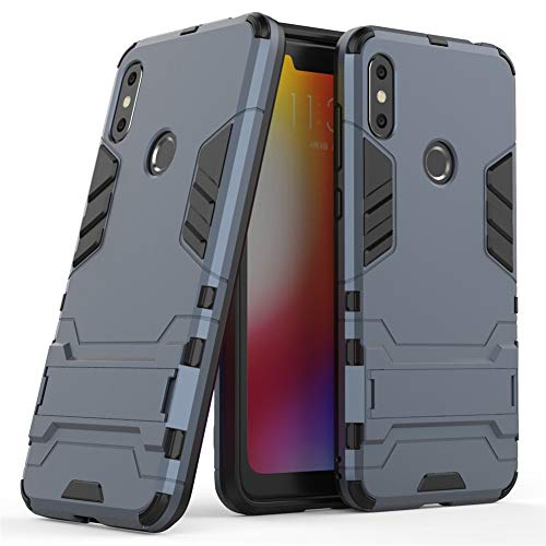 Hülle für Motorola Moto One Power/Moto P30 Note (6,2 Zoll) 2 in 1 Hybrid Dual Layer Shell Armor Schutzhülle mit Standfunktion Case (Blau Schwarz) von MaiJin