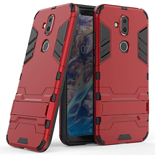 Hülle für Nokia 8.1 (6,18 Zoll) 2 in 1 Hybrid Dual Layer Shell Armor Schutzhülle mit Standfunktion Case (Rot) von MaiJin