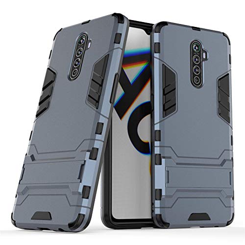 Hülle für OPPO Reno Ace (6,5 Zoll) 2 in 1 Hybrid Dual Layer Shell Armor Schutzhülle mit Standfunktion Case (Blau Schwarz) von MaiJin