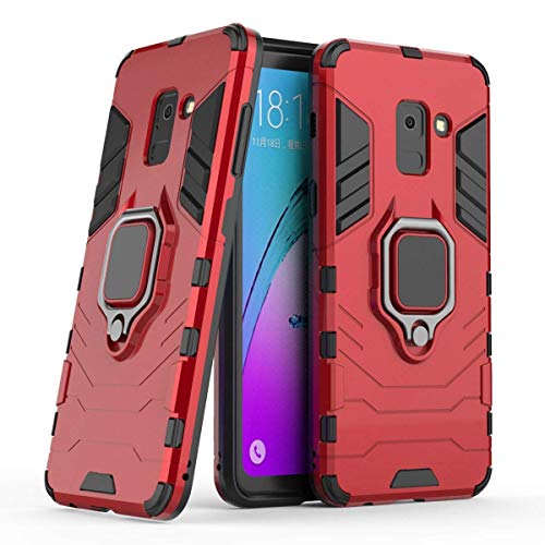 Kompatibel mit Galaxy A8 (2018) Hülle, Ring Ständer Magnetischer Handyhalter Auto Caseme Schutzhülle Case für Samsung Galaxy A8 2018 (Rot) von LuluMain