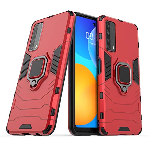 Kompatibel mit Huawei P Smart 2021, Huawei Y7a Hülle, Ring Ständer Magnetischer Handyhalter Auto Caseme Schutzhülle Case (Rot) von MaiJin