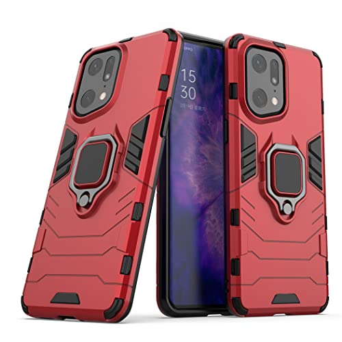 Kompatibel mit Oppo Find X5 Pro Hülle, Ring Ständer Magnetischer Handyhalter Auto Caseme Schutzhülle Case (Rot) von MaiJin