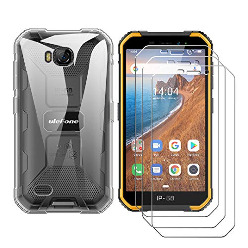 LJSM Hülle für Ulefone Armor X6 + [3 Stück] Gehärteter Film Displayschutzfolie - Transparent Weich Silikon Schutzhülle Flexibel TPU Tasche Case für Ulefone Armor X6 (5.0") von MaiJin