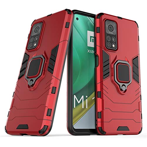 LuluMain Kompatibel mit Xiaomi Mi 10T, Xiaomi Mi 10 T Pro Hülle, Ring Ständer Magnetischer Handyhalter Auto Caseme Schutzhülle Case (Rot) von LuluMain