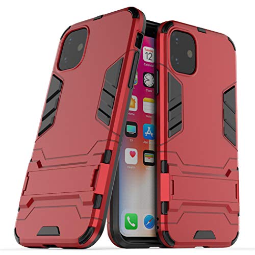 MaiJin Hülle für Apple iPhone 11 (6,1 Zoll) 2 in 1 Hybrid Dual Layer Shell Armor Schutzhülle mit Standfunktion Case (Rot) von MaiJin