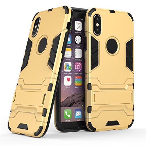 MaiJin Hülle für Apple iPhone X/iPhone XS (5,8 Zoll) 2 in 1 Hybrid Dual Layer Shell Armor Schutzhülle mit Standfunktion Case (Gold) von MaiJin
