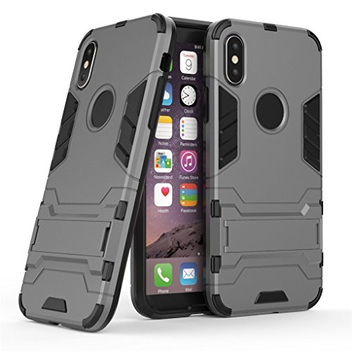 MaiJin Hülle für Apple iPhone X/iPhone XS (5,8 Zoll) 2 in 1 Hybrid Dual Layer Shell Armor Schutzhülle mit Standfunktion Case (Grau) von MaiJin
