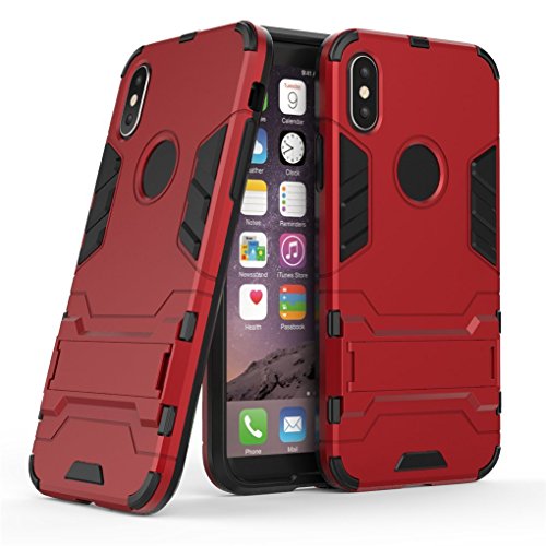 MaiJin Hülle für Apple iPhone X/iPhone XS (5,8 Zoll) 2 in 1 Hybrid Dual Layer Shell Armor Schutzhülle mit Standfunktion Case (Rot) von MaiJin