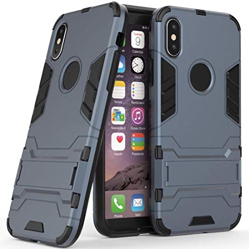 MaiJin Hülle für Apple iPhone XS/iPhone X (5,8 Zoll) 2 in 1 Hybrid Dual Layer Shell Armor Schutzhülle mit Standfunktion Case (Blau Schwarz) von MaiJin