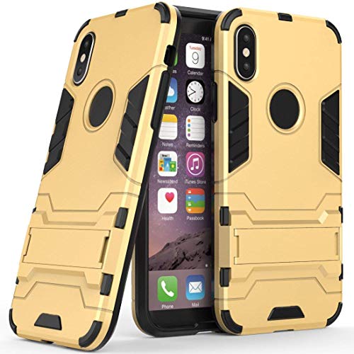 MaiJin Hülle für Apple iPhone XS/iPhone X (5,8 Zoll) 2 in 1 Hybrid Dual Layer Shell Armor Schutzhülle mit Standfunktion Case (Gold) von MaiJin