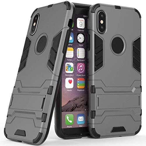 MaiJin Hülle für Apple iPhone XS/iPhone X (5,8 Zoll) 2 in 1 Hybrid Dual Layer Shell Armor Schutzhülle mit Standfunktion Case (Grau) von MaiJin