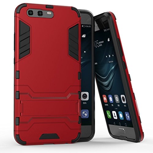 MaiJin Hülle für Huawei P10 Plus (5,5 Zoll) 2 in 1 Hybrid Dual Layer Shell Armor Schutzhülle mit Standfunktion Case (Rot) von MaiJin