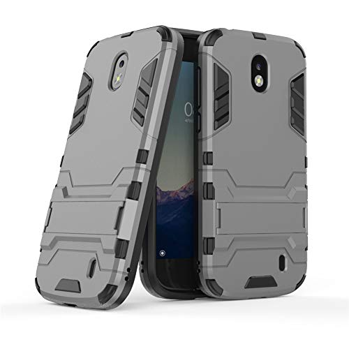 MaiJin Hülle für Nokia 1 2018 (4,5 Zoll) 2 in 1 Hybrid Dual Layer Shell Armor Schutzhülle mit Standfunktion Case (Grau) von MaiJin