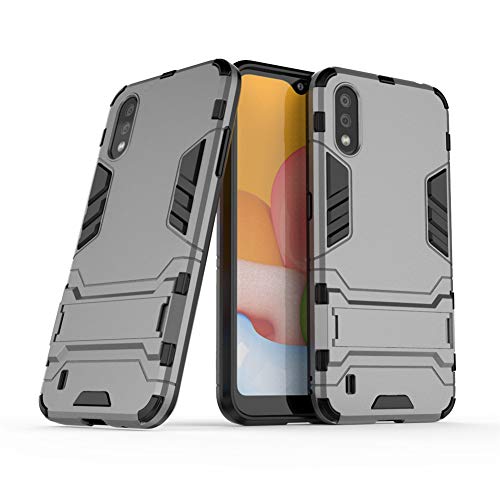 MaiJin Hülle für Samsung Galaxy A01 (5,7 Zoll) 2 in 1 Hybrid Dual Layer Shell Armor Schutzhülle mit Standfunktion Case (Grau) von MaiJin