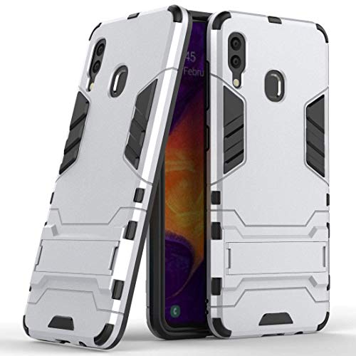 MaiJin Hülle für Samsung Galaxy A30 / Galaxy A20 (6,4 Zoll) 2 in 1 Hybrid Dual Layer Shell Armor Schutzhülle mit Standfunktion Case (Silber) von MaiJin