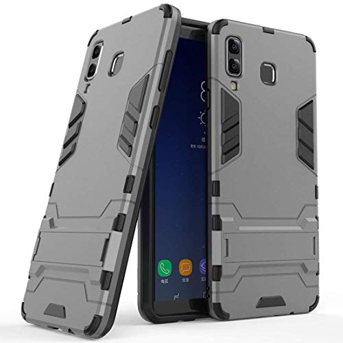 MaiJin Hülle für Samsung Galaxy A8 Star/Galaxy A9 Star (6,3 Zoll) 2 in 1 Hybrid Dual Layer Shell Armor Schutzhülle mit Standfunktion Case (Grau) von MaiJin