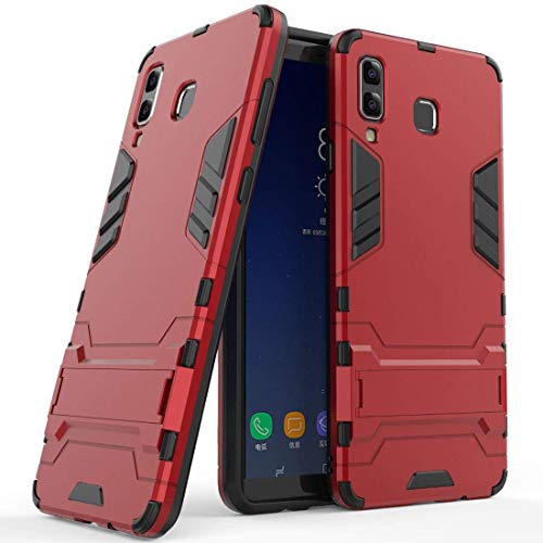 MaiJin Hülle für Samsung Galaxy A8 Star/Galaxy A9 Star (6,3 Zoll) 2 in 1 Hybrid Dual Layer Shell Armor Schutzhülle mit Standfunktion Case (Rot) von MaiJin