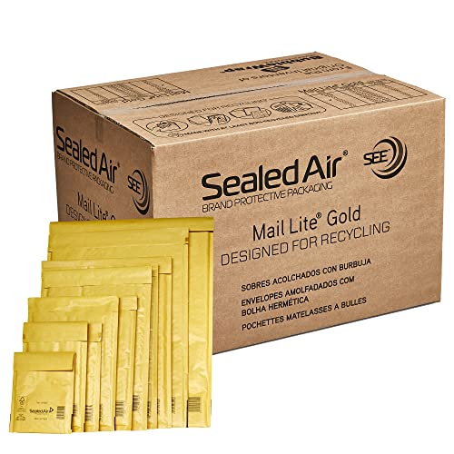 Sealair Mail Lite, 270 x 360 mm, haftklebend, mit Luftbläschen, Gefütterte Versandtaschen, 50 Stück, gold von Mail Lite