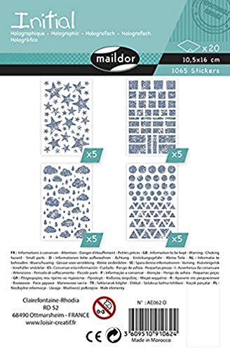 Maildor AE062O Initial Packung Stickers (20 Bögen 10,5 x 16 cm, 1.065 Stickers, große Sortiment ideal für Kita oder Schulen, holographische Formen) von Maildor