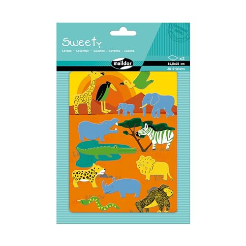 Maildor AE131O Packung Sweety Stickers (6 Bögen in Format DIN A5, 14,8 x 21 cm, ideal für Kinder ab 5 Jahren, Savanne) von My Mandarine