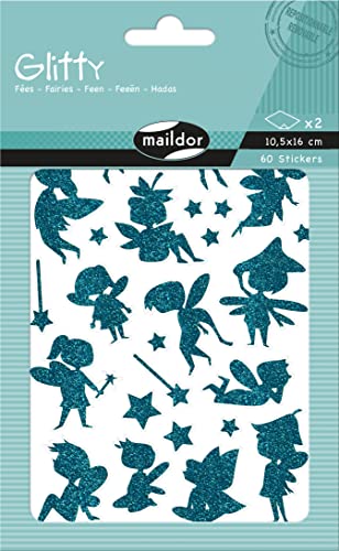 Maildor AE223C - Packung mit 2 Bogen Glitty Stickers, 10,5x16cm, ideal für DIY-Projekte, 1 Pack, Feen von Maildor