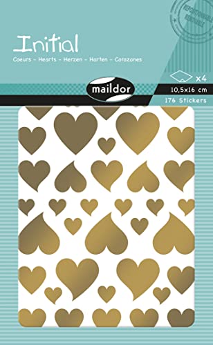 Maildor AE232C - Packung mit 2 Bogen Initial Stickers, 10,5x16cm, ideal für DIY-Projekte, 1 Pack, Herz Gold / Silber von Maildor