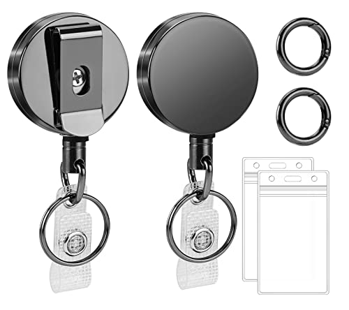 2 x robuste Metall-Ausweishalter, einziehbar, mit Karabiner, Gürtelclip, Schlüsselanhänger und 2 x Kunststoff-Ausweishalter, verstärkte Drahtschnur, Schwarz 2 x robuste Metall-Ausweishalter, einziehbar, mit Karabiner, Gürtelclip, Schlüsselanhänger und 2 x Kunststoff-Ausweishalter, verstärkte Drahtschnur, Schwarz von Maileto