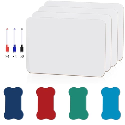 Mailfull Small Dry Erase White Board 4 Stück, 21x30 cm Doppelseitiges Mini Whiteboard mit Doppelseitige Weiße Tafel mit 16 Stiften und 4 Radiergummis Tragbar Whiteboard für Schule Büro Homeoffice von Mailfull