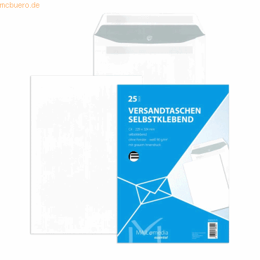 Mailmedia Versandtasche 30002515 C4 selbstklebend ohne Fenster weiß 25 Mailmedia Versandtasche 30002515 C4 selbstklebend ohne Fenster weiß 25 von Mailmedia