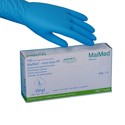 Maimed Vinyl Handschuhe, Untersuchungshandschuhe blau, puderfrei vinyl blue PF, 100 St., Einweghandschuhe von Maimed
