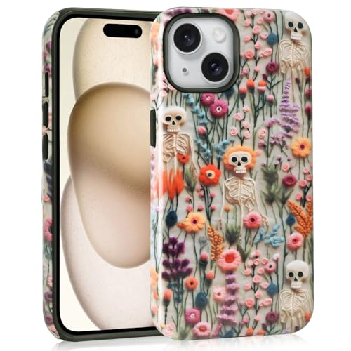 Mainrenka Halloween-Schutzhülle für iPhone 15, niedliches Kawaii-Skelett-Blumenmuster, stoßfeste Handyhülle, Totenkopf Mainrenka Halloween-Schutzhülle für iPhone 15, niedliches Kawaii-Skelett-Blumenmuster, stoßfeste Handyhülle, Totenkopf von Mainrenka