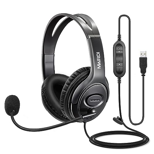 Mairdi USB Headset mit Mikrofon Noise Cancelling, PC Headset für Computer Laptop Homeoffice Call Center Business Skype Teams Voip Chat, Pro Mic für Spracherkennung Dragon Nuance von Mairdi