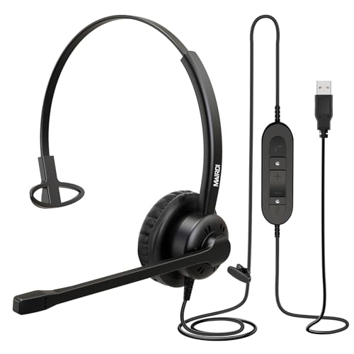 Mairdi USB Headset mit Mikrofon für PC, Mono Teams Headset für Computer Laptop Büro CallCenter, Laptop Headset für Business Softphone Skype Chat Telefon Konferenz Webinar Dragon Spracherkennung von Mairdi