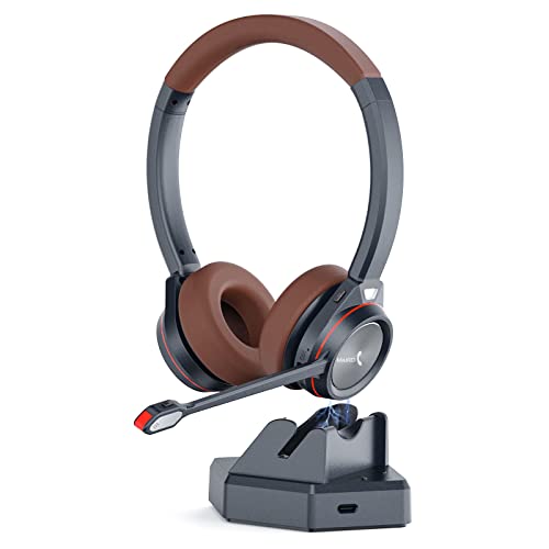 Mairdi Wireless Headset mit Mikrofon Noise Canceling, 5.2 Kabelloser Bluetooth Headset, Ladestation integriert mit Bluetooth Empfänger für PC Laptop Handy Call-Center Büro Zoom Microsoft Teams Skype von Mairdi