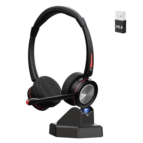 Mairdi Wireless Headset mit Mikrofon für PC, Stereo 5.2 Bluetooth Headset mit Ladestation & USB für Büro Laptop Handy, Kabelloses Headset für CallCenter Videokonferenz Microsoft Teams Skype Zoom von Mairdi