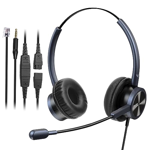 Telefon Headset mit Noise Cancelling Mikrofon büro CallCenter Kopfhörer, mit RJ11 und 3.5mm Klinke für Festnetztelefonen Yealink Panasonic und Handy Smartphone PC Laptops Tablets Handy Telefon Headset mit Noise Cancelling Mikrofon büro CallCenter Kopfhörer, mit RJ11 und 3.5mm Klinke für Festnetztelefonen Yealink Panasonic und Handy Smartphone PC Laptops Tablets Handy von Mairdi