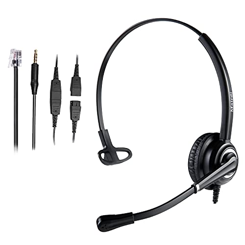 Telefon Headset mit Noise Cancelling Mikrofon büro CallCenter Kopfhörer mit RJ11 und 3.5mm Klinke für Festnetztelefonen Yealink Grandstream Panasonic und Handy Smartphone PC Laptop Tablet Handy von Mairdi