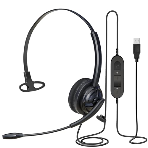 USB Headset mit Mikrofon Noise Cancelling Mono, PC Kopfhörer mit Mikrofon und Lautstärkeregler, Skpye Headset für Home Business Office Callcentre Teams Voip, Pro Mic für Spracherkennung Dragon Nuance von Mairdi