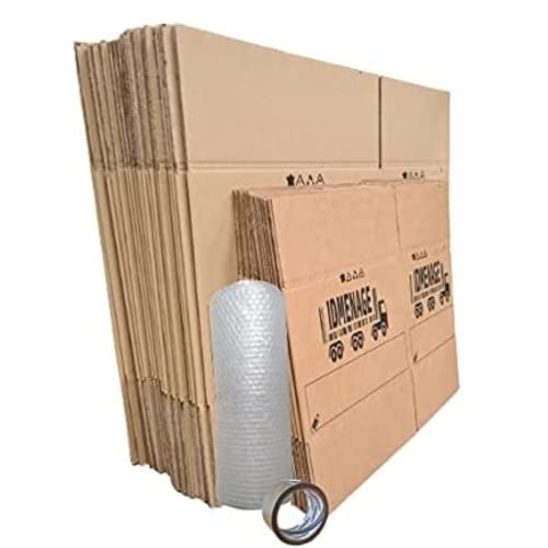 20 Stück Kartonboxen in 40x30x27 und 10 Boxen in 55x35x30, selbstklebend, Luftblasen zum Umzug, Versand oder Lagerung, hochfester Karton mit Griffen für den schweren Ladeanschluss geeignet von Maisange