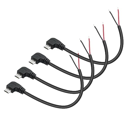 4 x rechtwinkliges Micro-USB auf 2-poliges blankes Kabel, offenes Ende, 27,9 cm, 90-Grad-USB-Stecker, Pigtail-Stromkabel, 5 V/3 A, für installierte Geräte oder Ersatzreparatur 4 x rechtwinkliges Micro-USB auf 2-poliges blankes Kabel, offenes Ende, 27,9 cm, 90-Grad-USB-Stecker, Pigtail-Stromkabel, 5 V/3 A, für installierte Geräte oder Ersatzreparatur von Maixbomr