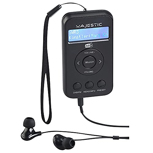 MAJESTIC RT 196 DAB – tragbares DAB/DAB+/FM-Radio mit LCD-Display, wiederaufladbarer Akku, Kopfhörerausgang im Lieferumfang enthalten, Trageriemen, Schwarz von Majestic