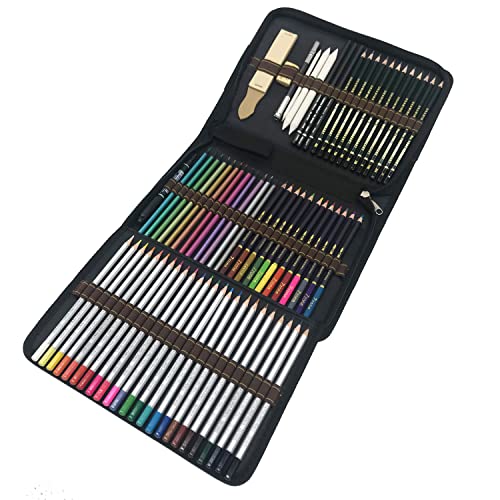 Farbstifte,Buntstifte Zeichensets,Zeichenstifte Malset Skizzierstifte Set Bleistifte für Skizzieren und Zeichnen Profi Art Set und Kit Bag 72 Stück,Set für Malbücher für Erwachsene von Majoart