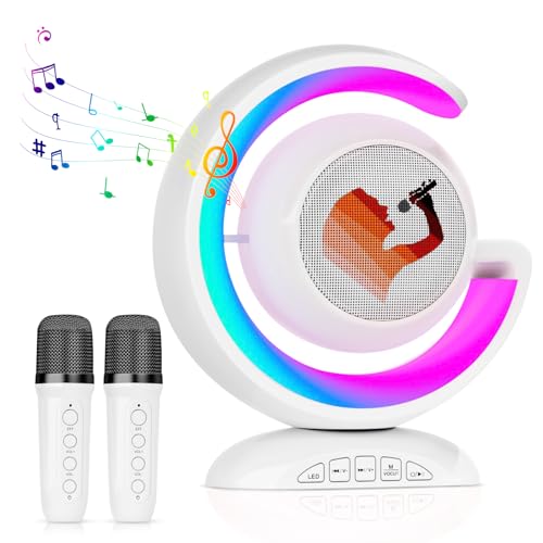 Karaoke Maschine mit 2 Drahtlosen Mikrofonen, Tragbares Drahtlos Karaoke Maschine für Kinder Erwachsene Lautsprecher mit Stimme wechselnde Effekte & LED-Lichter Geschenke für mädchen Jungen von Majome