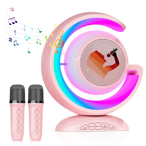 Karaoke Maschine mit 2 Drahtlosen Mikrofonen, Tragbares Drahtlos Karaoke Maschine für Kinder Erwachsene Lautsprecher mit Stimme wechselnde Effekte & LED-Lichter Geschenke für mädchen Jungen von Majome