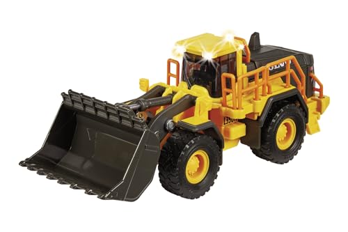 Majorette - Volvo Radlader – großes Baustellenfahrzeug für Kinder ab 3 Jahren (21,0 x 7,5 x 8,5 cm) – mit großer Schaufel und beweglichen Teilen, mit Licht & Sound, Gelb von Majorette